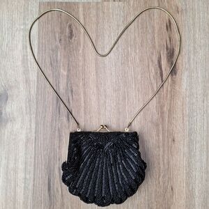Chic Black Beaded Evening Clutch